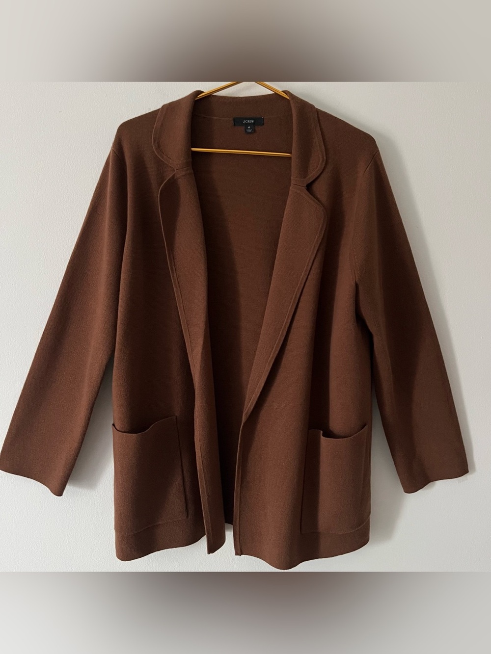 J. Crew Walnut Brown Open-Front Sweater Blazer Merino Wool Cotton Blend Fall M
